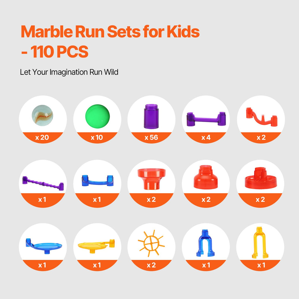 Ultimate 110-Piece Marble Run Set with Glow-in-the-Dark Marbles – STEM Building Toy