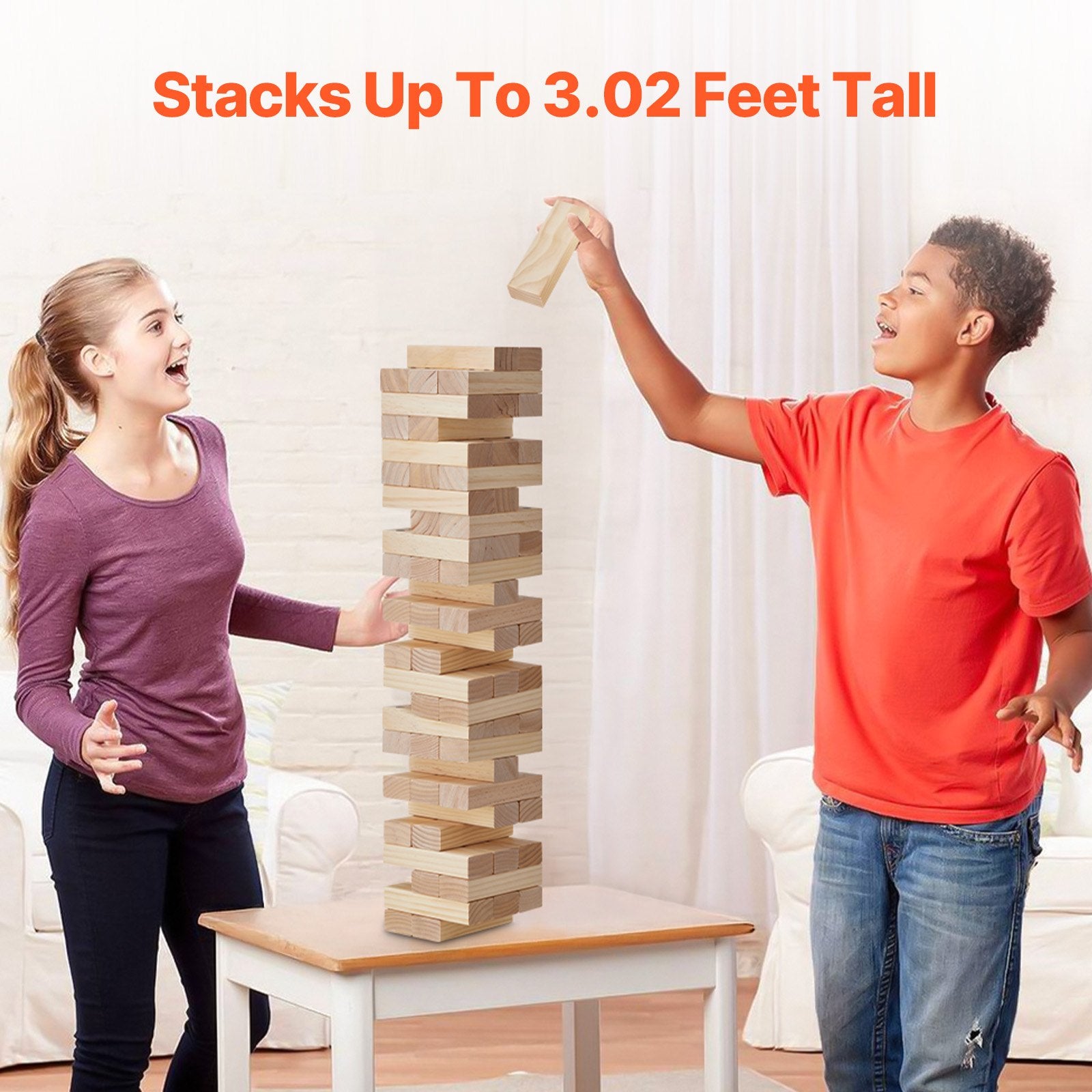 Premium Pine Wood Tumble Tower – 54-Piece Giant Stacking Game with Carry Bag