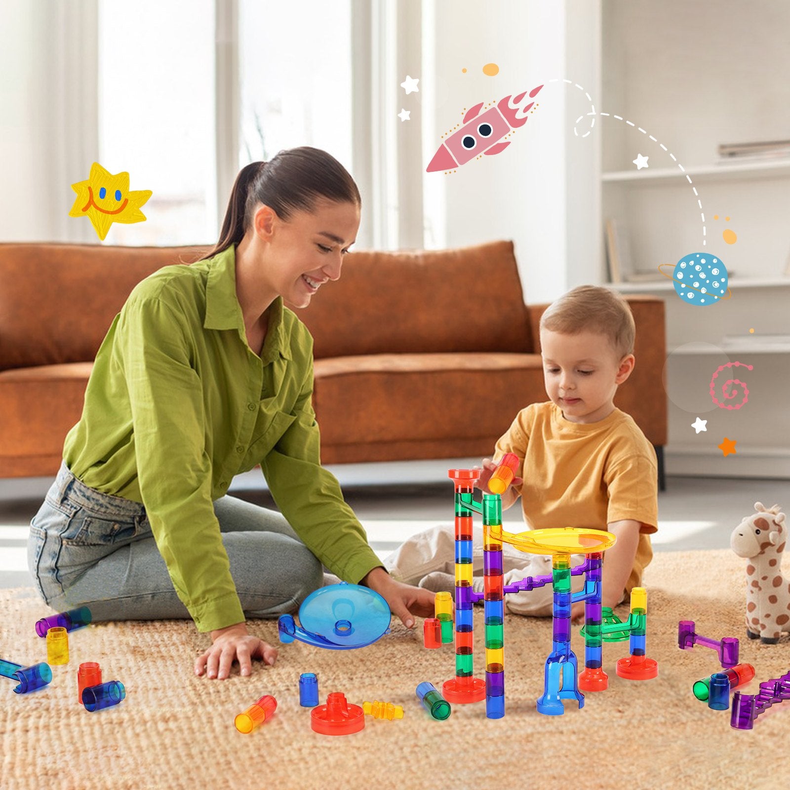 Ultimate 110-Piece Marble Run Set with Glow-in-the-Dark Marbles – STEM Building Toy