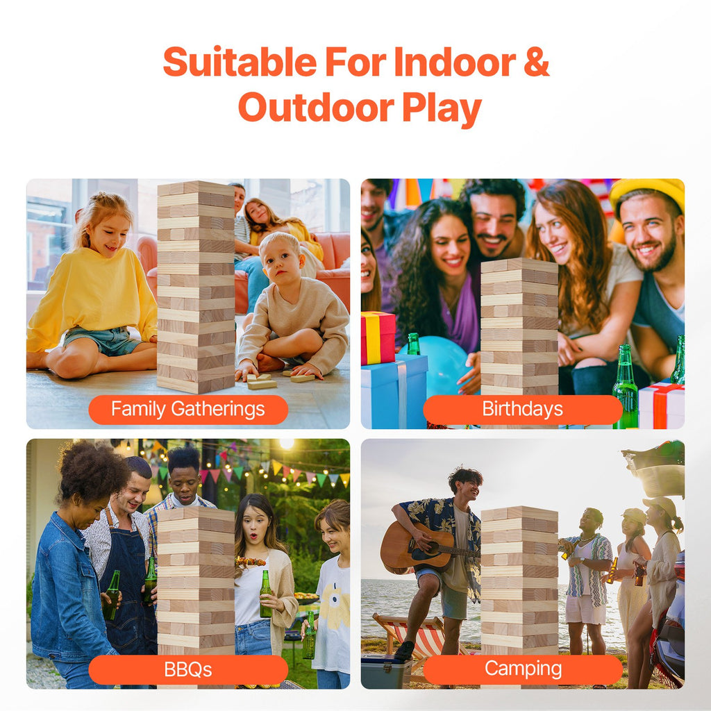 Premium Pine Wood Tumble Tower – 54-Piece Giant Stacking Game with Carry Bag
