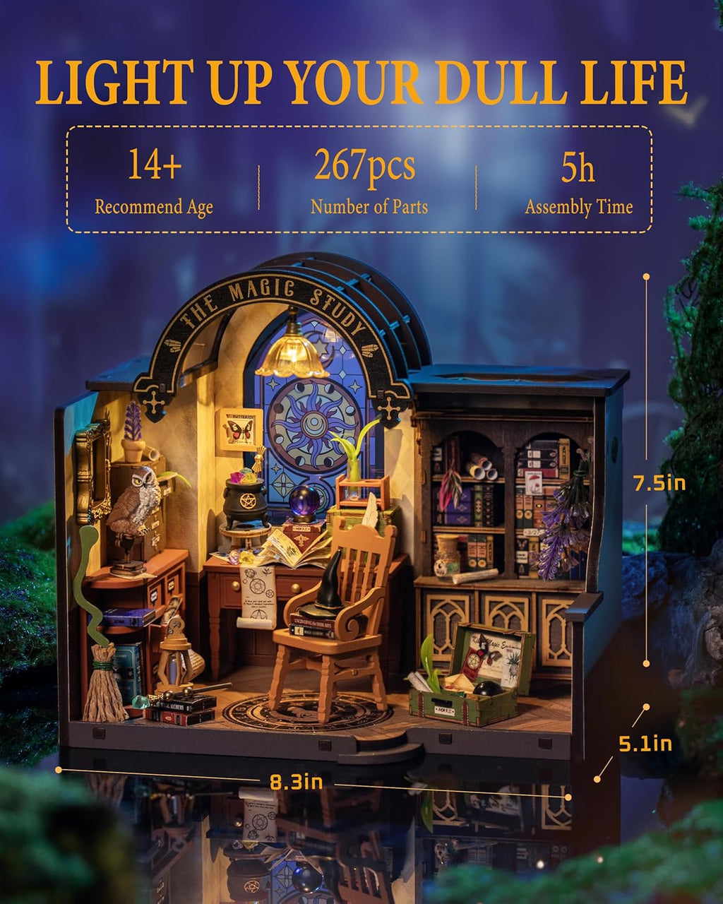 ROBOTIME DIY Miniature House Kit Magic Study Craft Model Kits