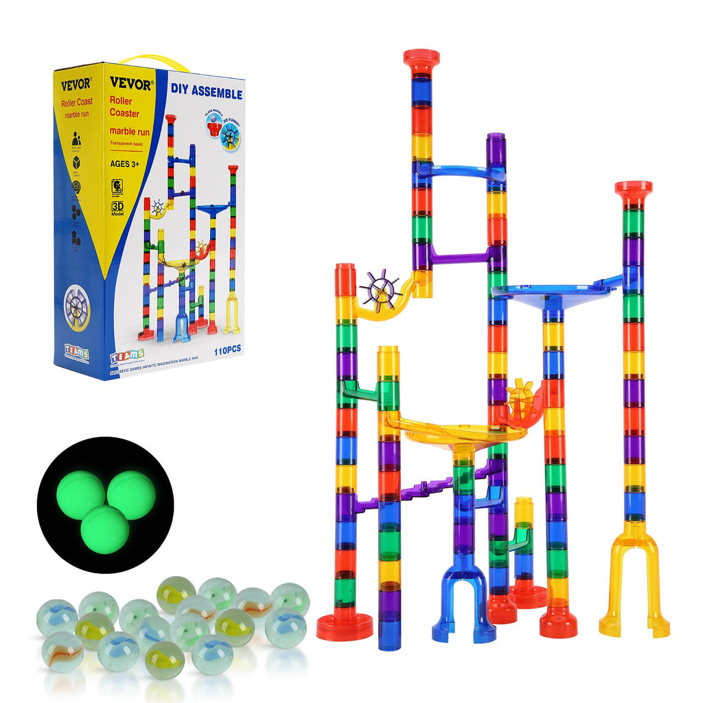 Ultimate 110-Piece Marble Run Set with Glow-in-the-Dark Marbles – STEM Building Toy