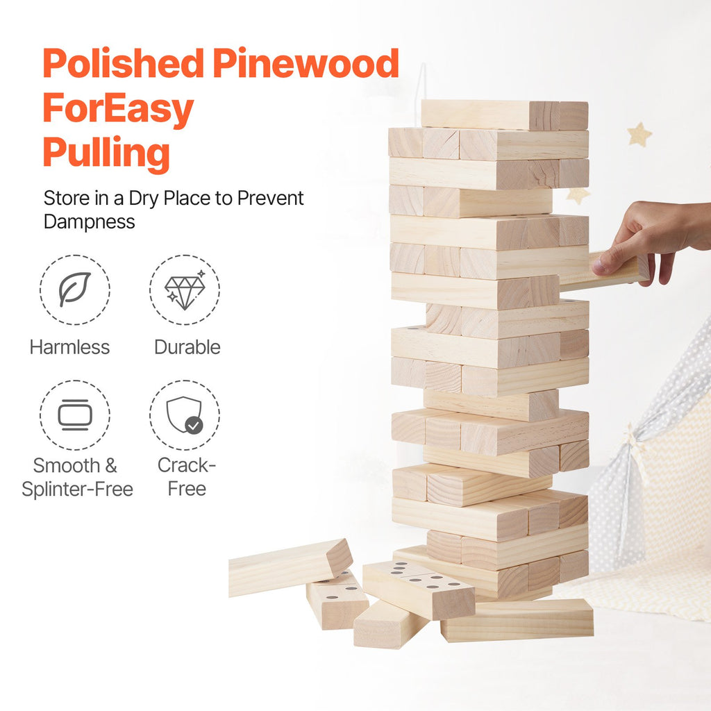 Premium Pine Wood Tumble Tower – 54-Piece Giant Stacking Game with Carry Bag