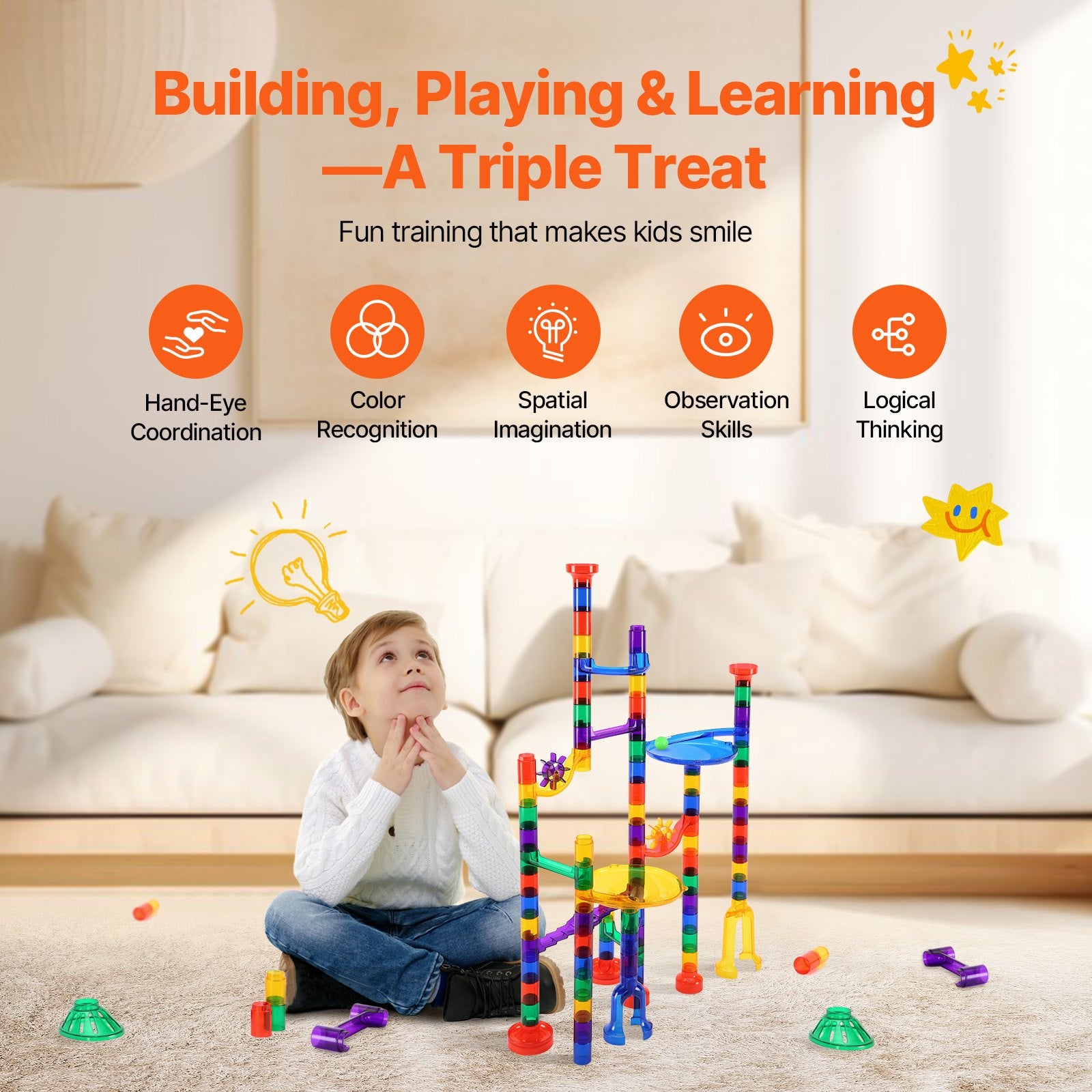 Ultimate 110-Piece Marble Run Set with Glow-in-the-Dark Marbles – STEM Building Toy