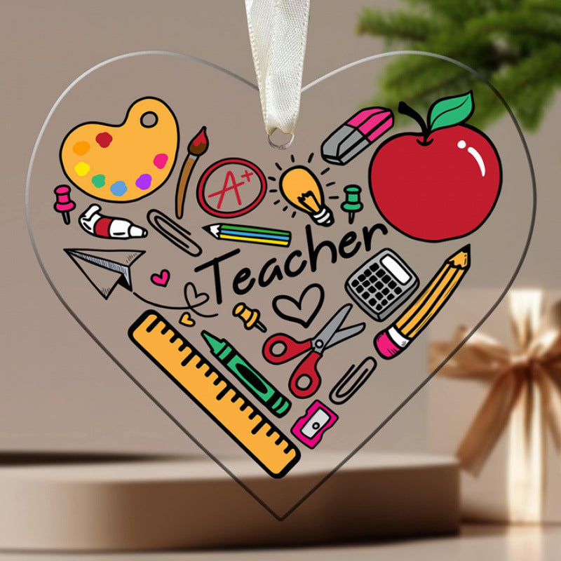 "Teacher" Heart Pendant Ornament-Christmas Tree, Thank You Present