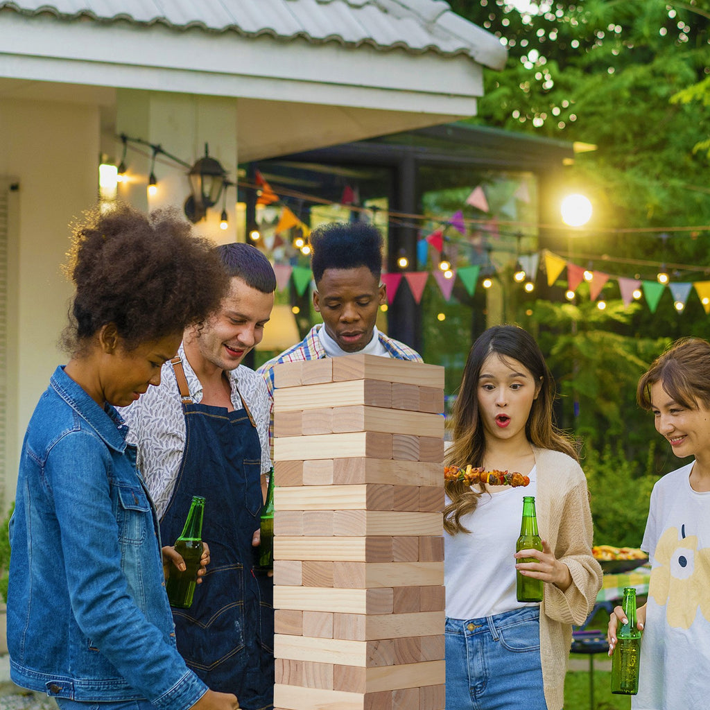 Premium Pine Wood Tumble Tower – 54-Piece Giant Stacking Game with Carry Bag